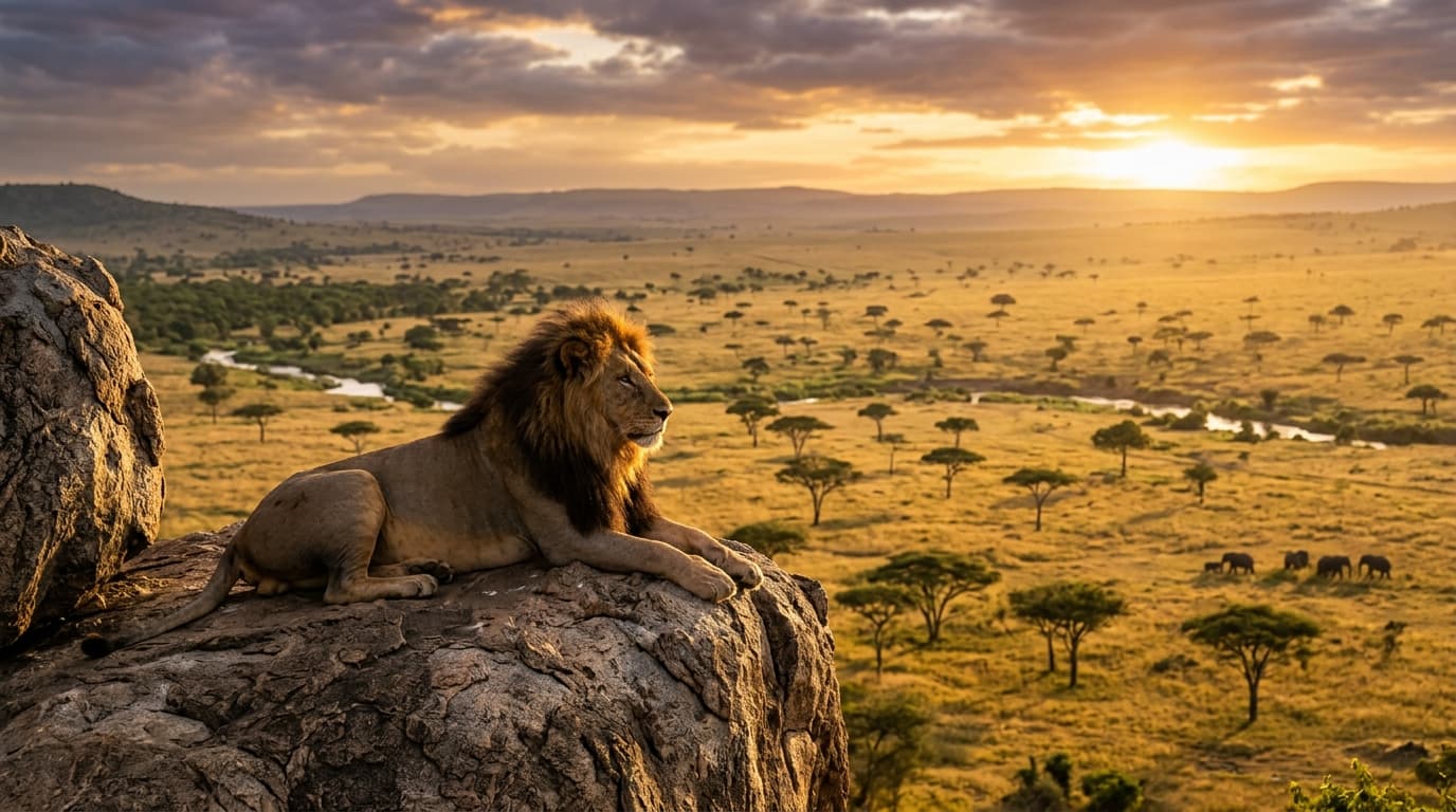 A lion resting on the Maasai Mara plains